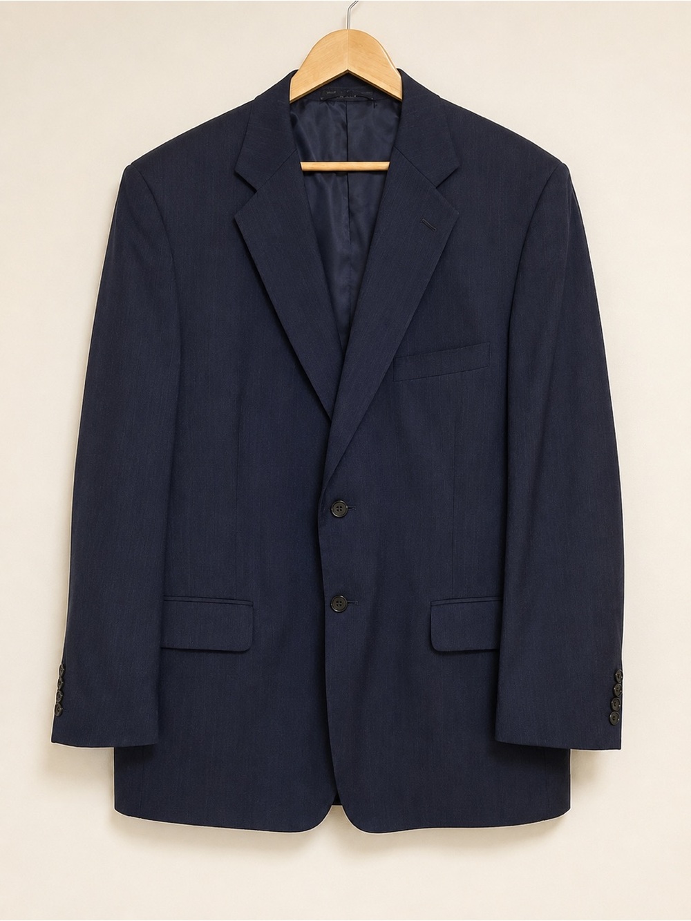 Vintage Bert Pulitzer Navy Blue Blazer Jacket Mens 46R Portly Wool Blend Preppy